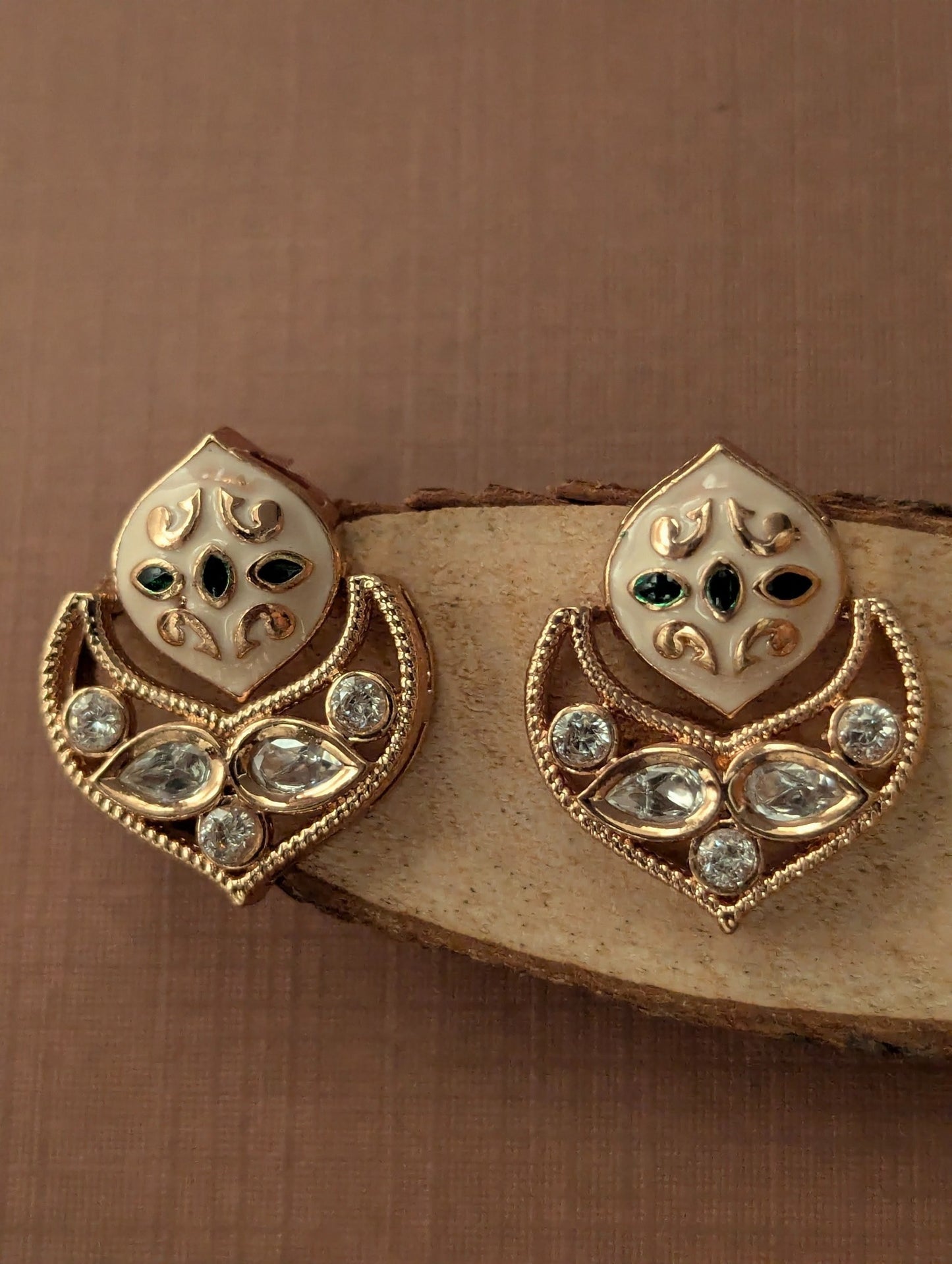 Green Enamel Polki Stud Earrings