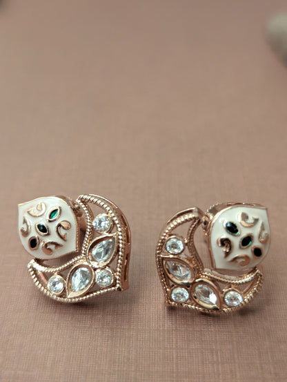 Green Enamel Polki Stud Earrings