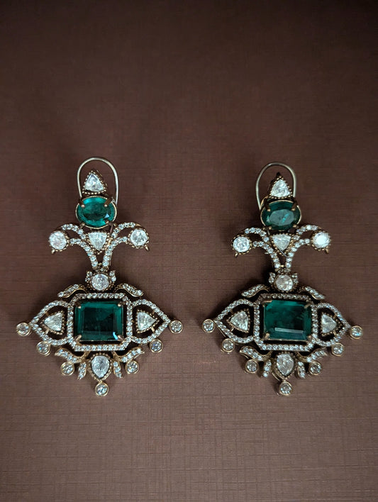 Green Polki Drop Earrings