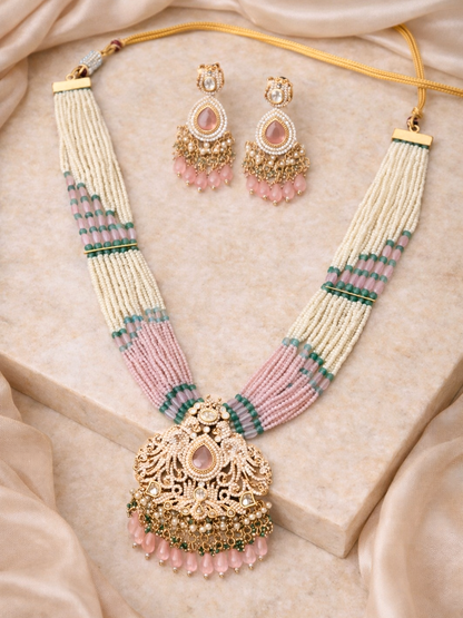 Pink Beaded Rani Haar Necklace Set