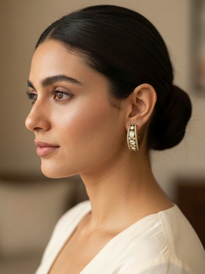 Polki Inspired Hoop Earrings with Blue Meenakari