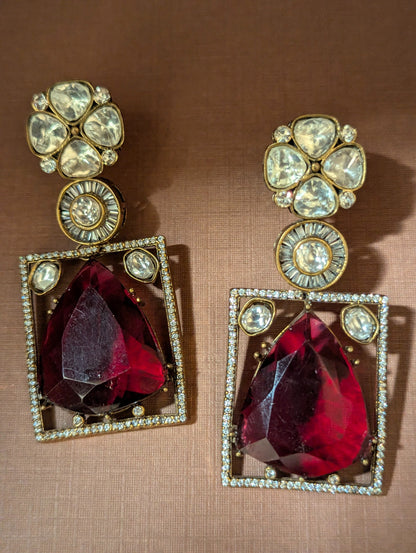 Ruby Red Polki Drop Earrings