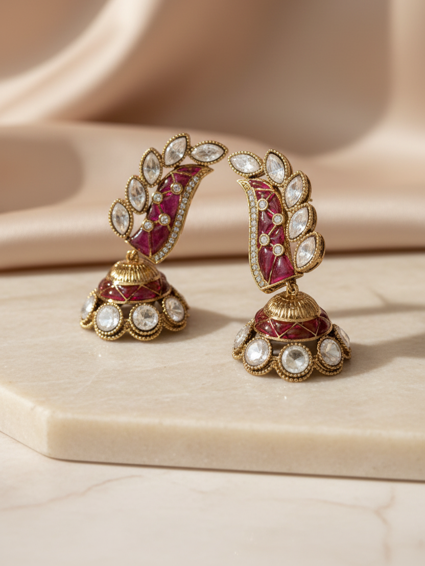 Ruby Enamel Polki Jhumka Earrings