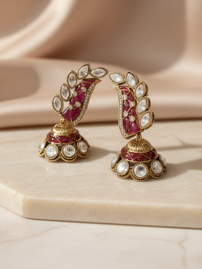 Ruby Enamel Polki Jhumka Earrings
