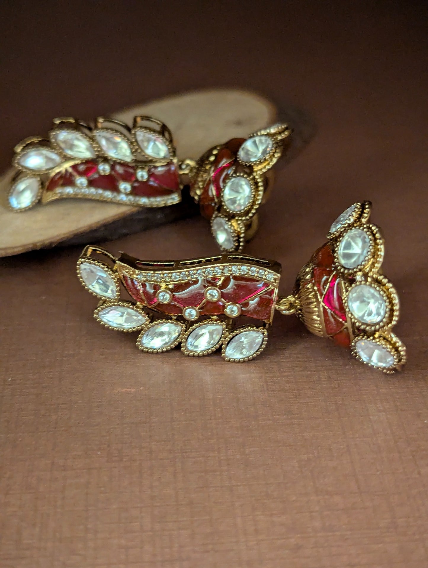 Ruby Enamel Polki Jhumka Earrings