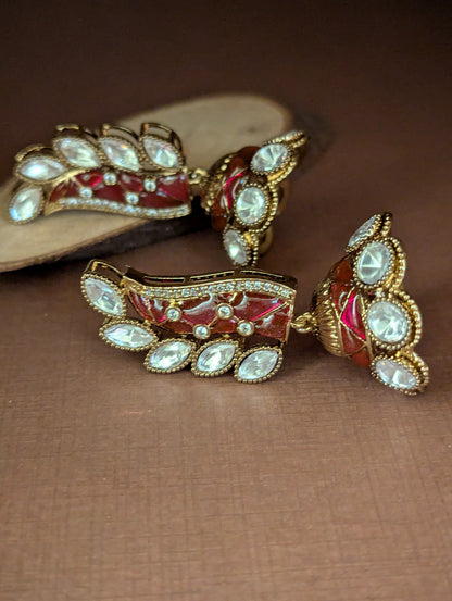 Ruby Enamel Polki Jhumka Earrings