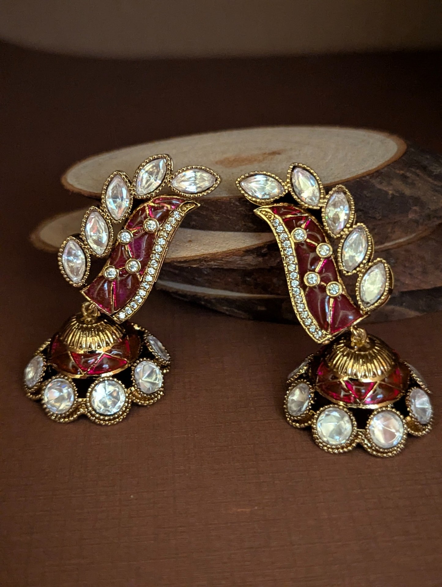 Ruby Enamel Polki Jhumka Earrings
